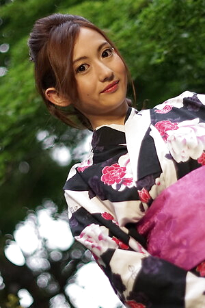 Kimono lady Reon Otowa spends time outdoor